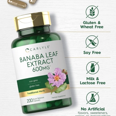 Extrato de Folha de Banaba, 600mg, 200 Cápsulas, Carlyle