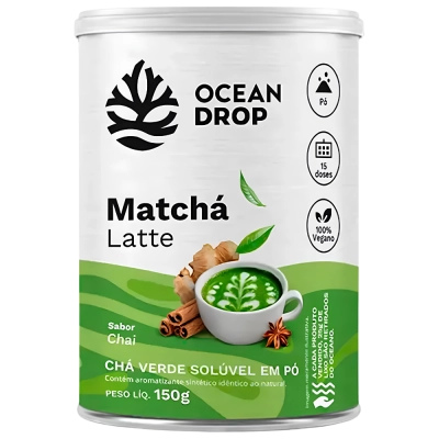 Matchá Latte, Chá Verde Solúvel em Pó, Sabor Chai , 150g, Ocean Drop