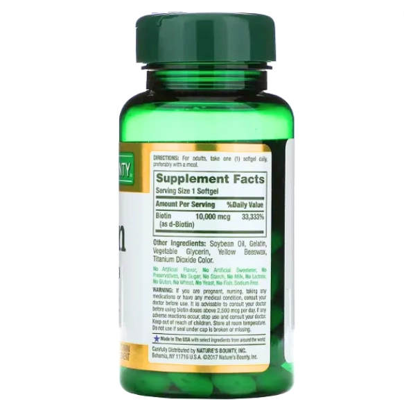 Biotina, 10.000mcg, 120 Cápsulas, Nature's Bounty