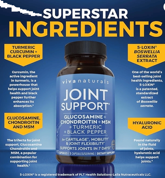 Glucosamina Condroitina e MSM, Com Turmeric, Black Pepper e Boswellia, 90 Cápsulas, Viva Naturals