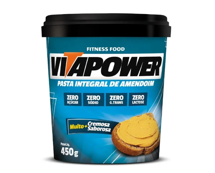 Vitapower Pasta de Amendoim Integral, Sabor Tradicional, 450g, Vitafor