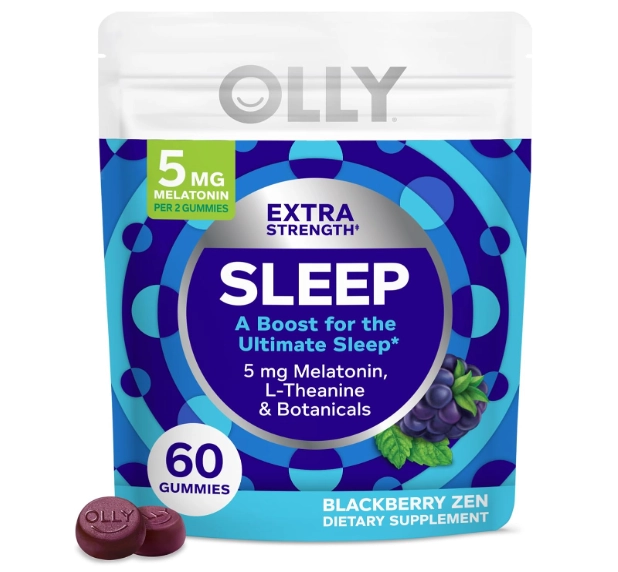 Extra Strength Sleep, Melatonina 5mg, com L-teanina, 60 Gomas Sabor Blackberry, OLLY