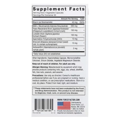 NAD+ Complexo de Nutrientes para Longevidade, 60 Cápsulas, Force Factor