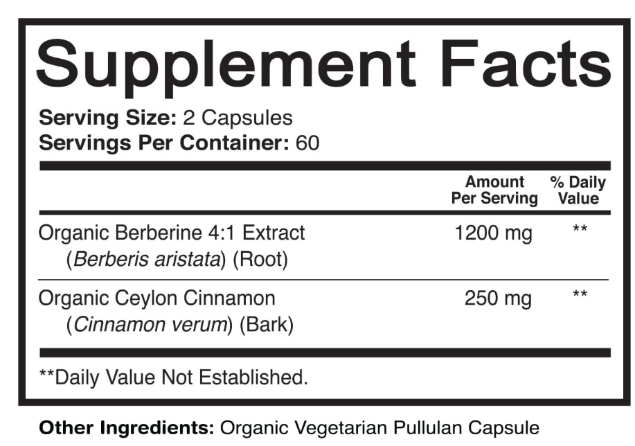 Berberina Orgânica com Canela do Ceilão 1450mg,  120 Cápsulas,  NutriFlair