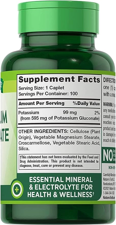 Gluconato de Potássio, 595mg, 100 cápsulas, Nature's Truth