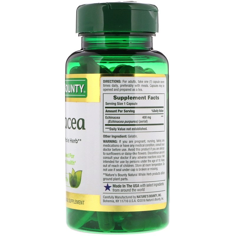 Echinacea, Auxilia o sistema imunológico 400 mg, 100 cápsulas, Nature's Bounty