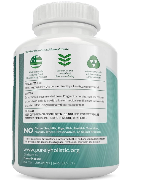 Lithium Orotate, Orotato de Lítio, 5mg, 180 Cápsulas, Purely Holistic