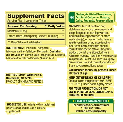 Melatonina 10Mg, 120 Comprimidos, Spring Valley