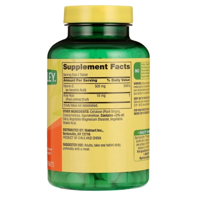 Vitamin C 500mg, com Rose Hips, 250 comprimidos, Spring Valley