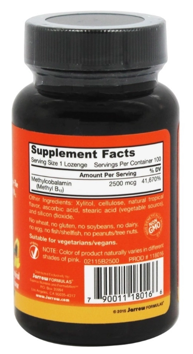 Metil B12 2500mcg, 100 Comprimidos Mastigáveis Sabor Tropical, Jarrow Formulas