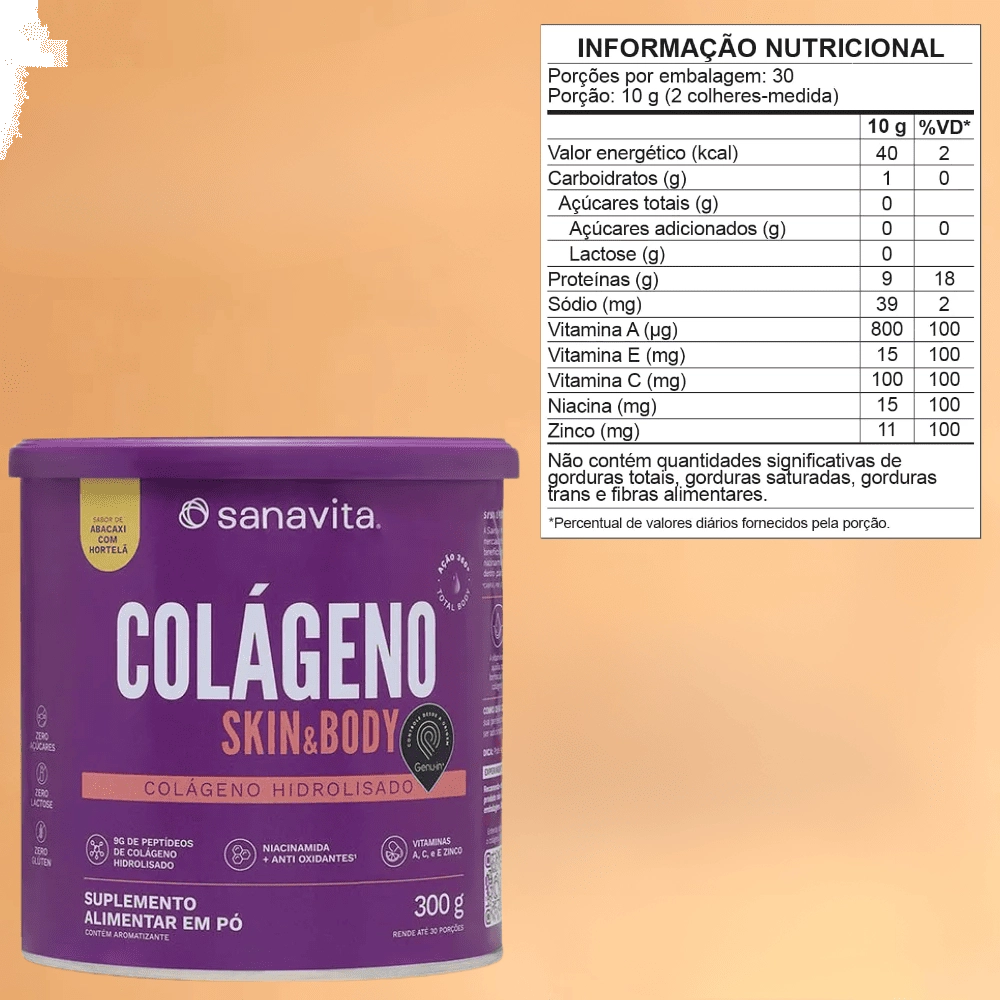 Colágeno Skin e Body 300g, Sabores - Sanavita