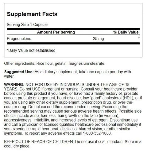 Pregnenolone (Extra forte), 25mg,  60 Cápsulas, Swanson