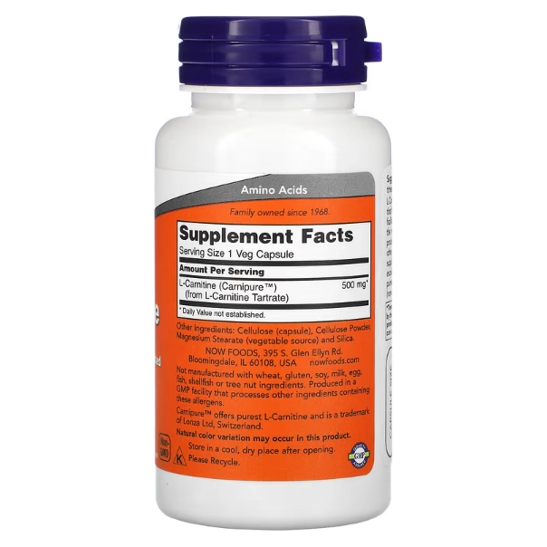 L-Carnitine, 500mg, 60 Cápsulas, Now