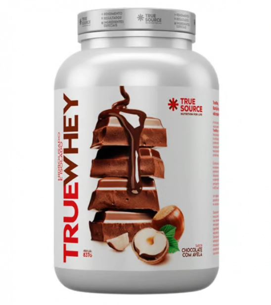 True Whey, Hidrolisado e Isolado, 837g, Sabor Chocolate com Avelã, True Source