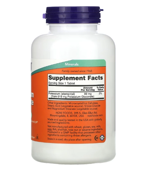 Gluconato de Potássio 99mg, Comprimidos Opções, Now