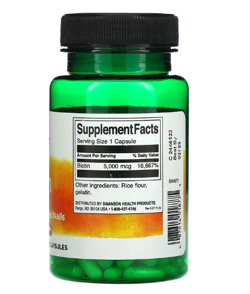 Biotina, 5000mcg, 100 Cápsulas, Swanson