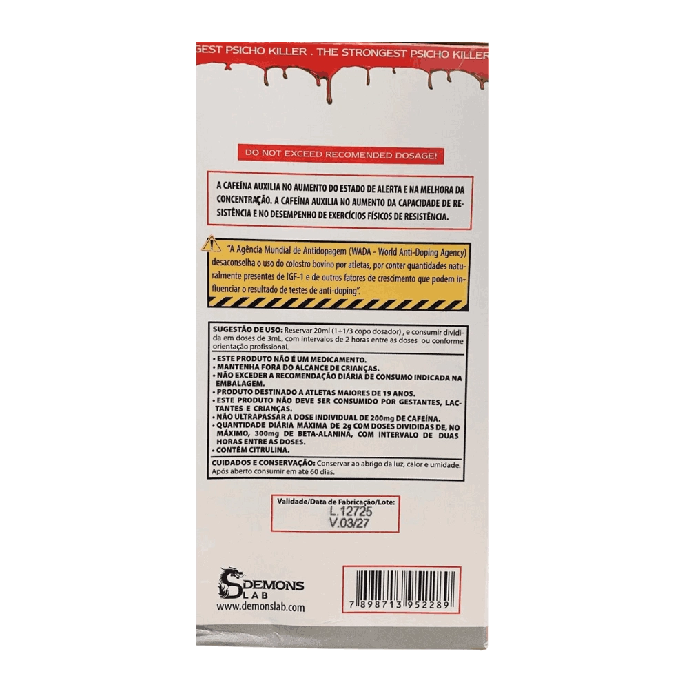 Pre Treino Liquido Psicho Killer Fruit Punch 500ml - Demons Lab