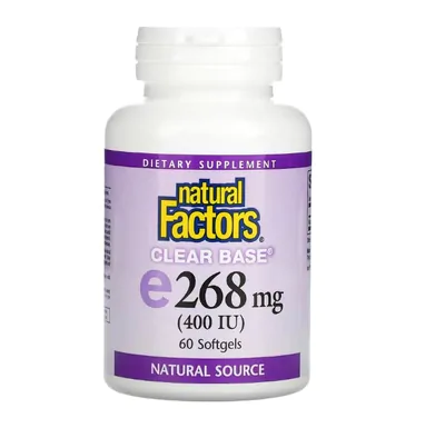 Vitamina E de Base Transparente, 268 mg (400 UI), 60 Cápsulas, Natural Factors