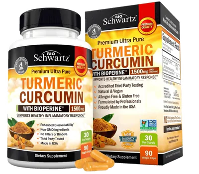 Turmeric Curcuma com BioPerine, 1500mg, 90 Cápsulas, BioSchwartz