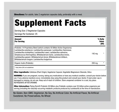Probiótico Multienzimático, 50 bilhões, 50 cápsulas, PipingRock