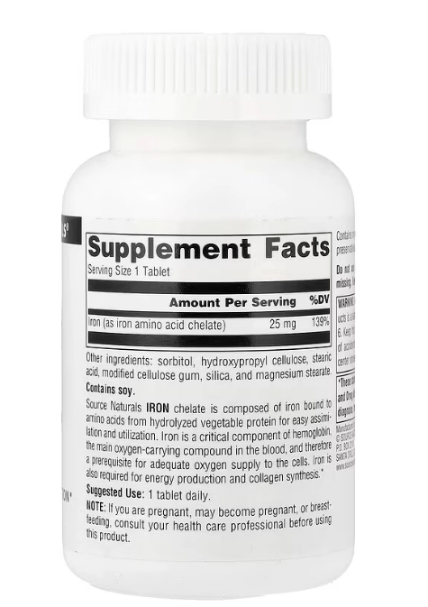 Ferro 25mg, 250 Comprimidos, Source Naturals