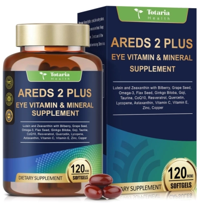 Areds 2 Plus, Saúde dos Olhos com Luteína, Zeaxantina, Vitaminas C,E e Ômega, 120 Cápsulas, Totaria Health