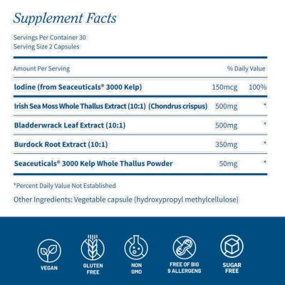 Irish Sea Moss, 500mg, Energia, Imunidade e Vitalidade Natural, 60 Cápsulas, Snap 