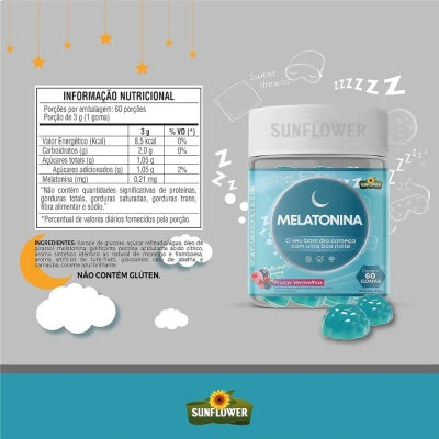 Melatonina Sabor Frutas Vermelhas, 60 Gomas - Sunflower