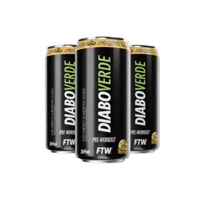 Energético Diabo Verde, Pre-Workout em Lata, 3 Unidades, 269ml cada, Sabores, FTW