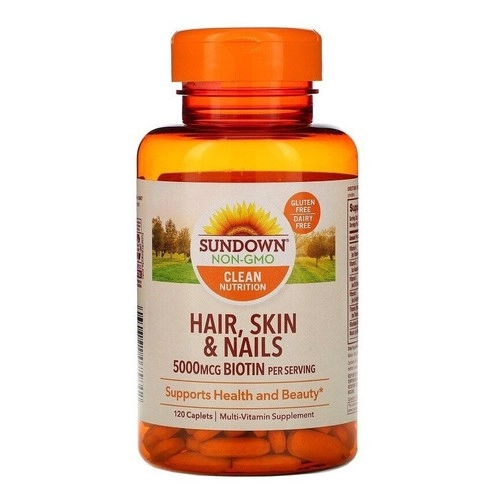 Cabelo, Pele e Unhas (Hair, skin & nails), com Biotina, 5000mcg, 120 Cápsulas, Sundown