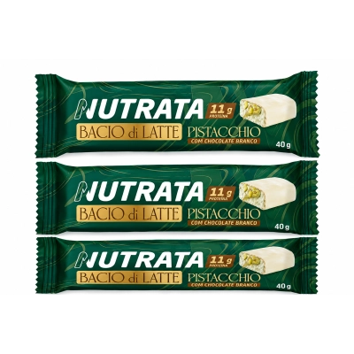 Barra Proteica Bacio di Latte, 3 Unidades 40g Cada, Sabor Pistache com Chocolate Branco, Nutrata
