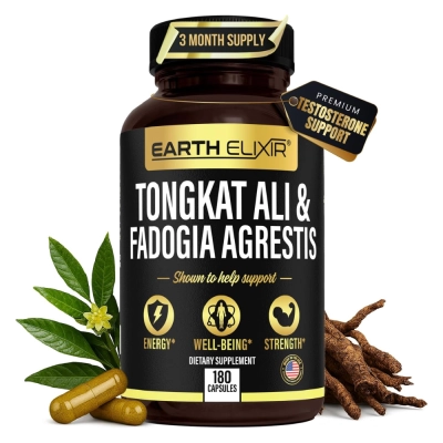 Tongkat Ali & Fadogia Agrestis, Testosterone Support, 180 Cápsulas, Earth Elixir
