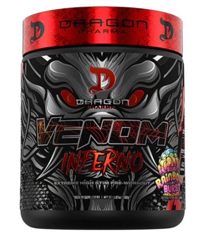Pré Treino, Venom Inferno, 280g, Sabor Rainbow Burst, Dragon Pharma