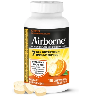 Vitamina C 1000mg, com Vitaminas ACE, Zinco, Selênio, Equinácea, Gengibre e Antioxidantes, 116 Comprimidos sabor Cítrico, Airborne