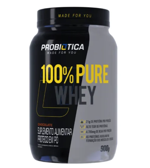 100% Pure Whey, Sabor Chocolate, 900g, Probiótica