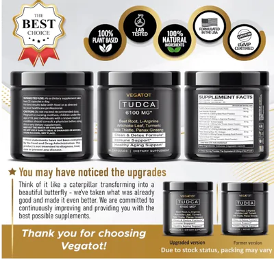 TUDCA, Ácido Tauroursodeoxicólico com L-Arginina , 6100mg, 90 Cápsulas, Vegatot