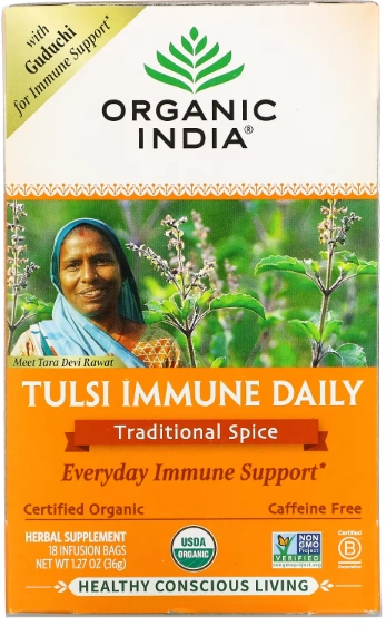 Chá Suporte Imunológico, Tulsi Immune, Sem Cafeína, 18 Saches, Organic India, Sabores