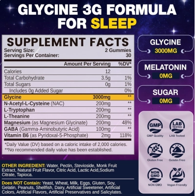 Glicina, 3000mg, Relaxamento e Recuperação, 60 Gummies, Natisland