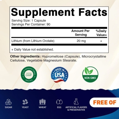 Lithium Orotate 20mg, 90 Cápsulas, Vitamatic