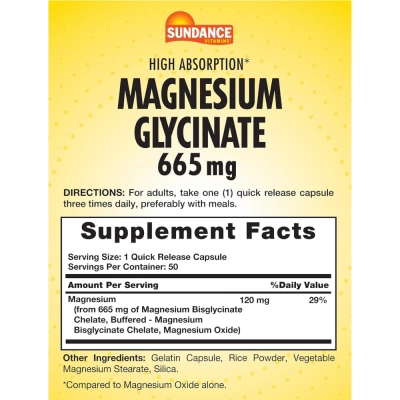 Glicinato de Magnésio, 665 mg, 50 Cápsulas, Sundance 