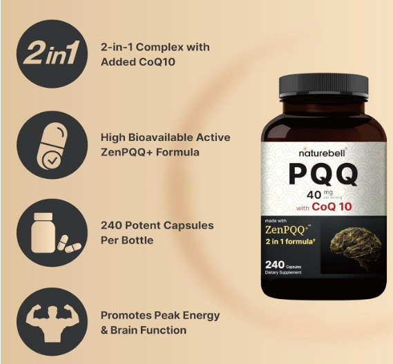 PQQ 40mg,  Com CoQ10 10mg, 240 cápsulas, NatureBell