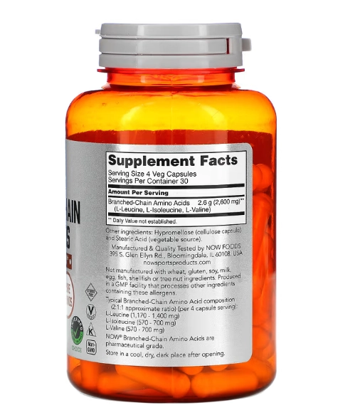 Branched Chain Amino Acids, Aminoácidos de Cadeia Ramificada, 120 Cápsulas, Now
