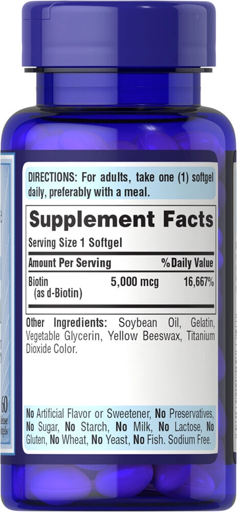 Biotina, 5.000mcg, 60 cápsulas, Puritan's Pride