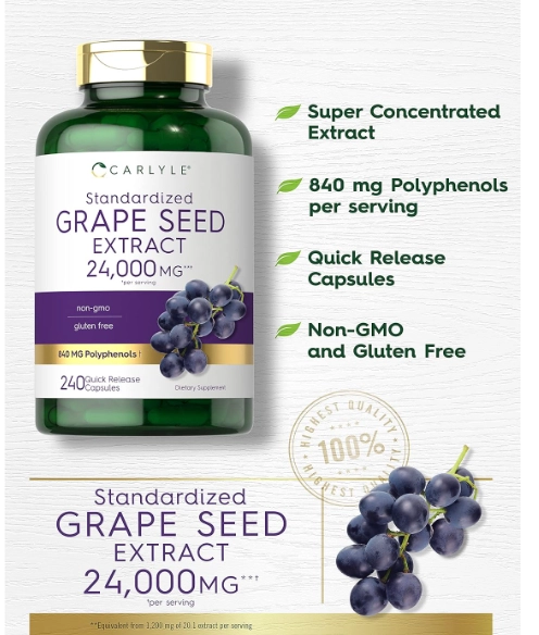 Grape Seed Extract, Semente de Uva 24000mg, 240 Cápsulas, Carlyle