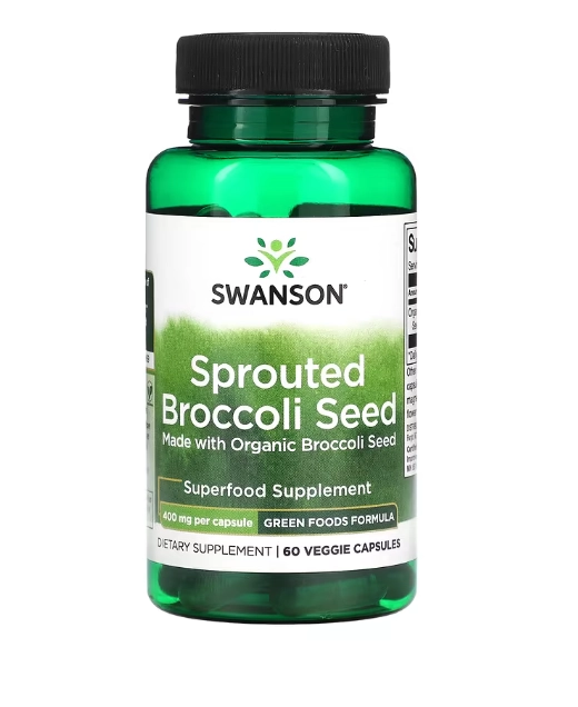 Semente de Brócolis Brotada, Sprouted Broccoli Seed, 400mg, 60 Cápsulas, Swanson