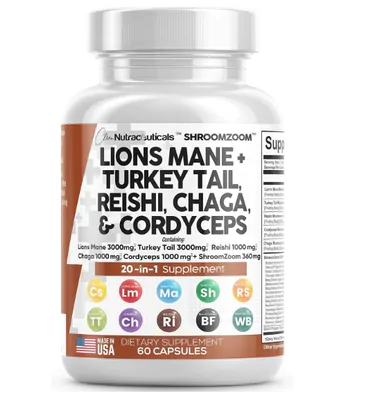 Lions Mane, 3000mg, 20 em 1, 60 cápsulas, Clean Nutraceuticals
