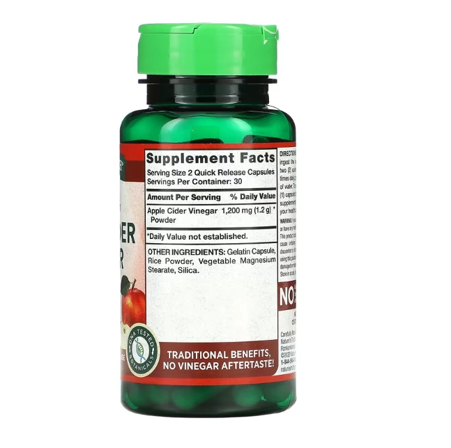Apple Cider Vinegar (Vinagre de Maçã), 1200 mg, Força Tripla, 60 Cápsulas de Liberação Rápida, Nature's Truth