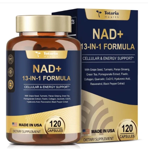 NAD 500mg + Nicotinamida Ribosídeo, Resveratrol, Quercetina e Betaína Boost, 120 Capsulas, Totaria