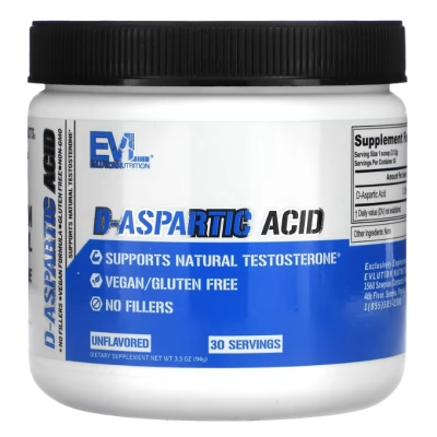 Ácido D-Aspártico, 94g Sem Sabor, EVLution Nutrition
