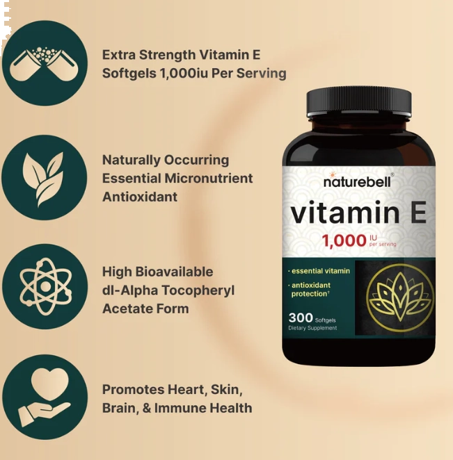 vitamina E 1000UI, 300 Cápsulas, NatureBell